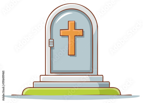 Simple Christian Tombstone with Orange Cross and Arched Top