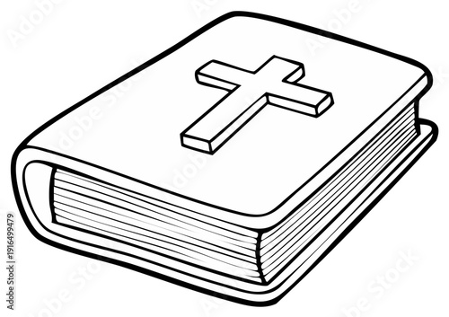 Stylized cross on an open book illustration, religious symbol, faith, and scripture