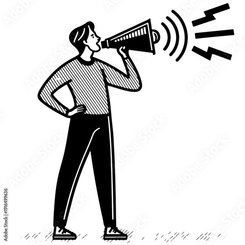 A man using a megaphone to amplify his voice