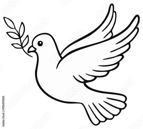 Cartoon Dove with Olive Branch Symbolic of Peace and Hope Vector Illustration
