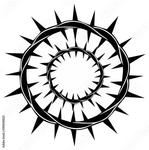 Stylized Black and White Crown of Thorns Vector Art Symbolizing Suffering Sacrifice and Passion