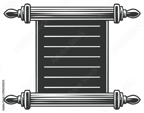 Ancient scroll design, illustration in vintage style, monochrome