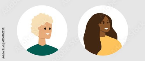 Vector flat illustration. Color avatar, user profile, face icon, profile picture. Suitable for social media profiles, icons, splash screens and as a template.