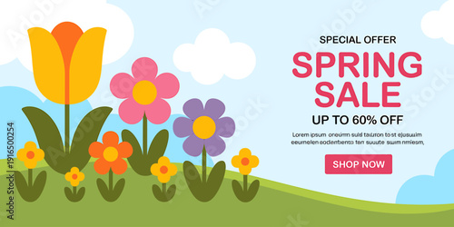 Colorful spring flowers and special offer for sale advertisement