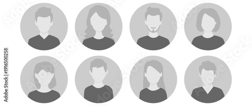 Vector flat illustration in grayscale. Avatar, user profile, face icon, profile picture. Suitable for social media profiles, icons, splash screens and as a template.