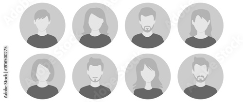 Vector flat illustration in grayscale. Avatar, user profile, face icon, profile picture. Suitable for social media profiles, icons, splash screens and as a template.