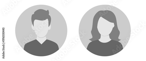 Vector flat illustration in grayscale. Avatar, user profile, face icon, profile picture. Suitable for social media profiles, icons, splash screens and as a template.