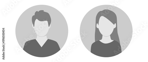 Vector flat illustration in grayscale. Avatar, user profile, face icon, profile picture. Suitable for social media profiles, icons, splash screens and as a template.
