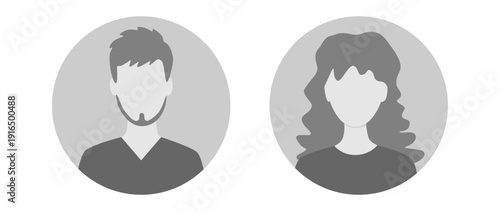 Vector flat illustration in grayscale. Avatar, user profile, face icon, profile picture. Suitable for social media profiles, icons, splash screens and as a template.
