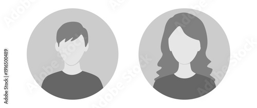 Vector flat illustration in grayscale. Avatar, user profile, face icon, profile picture. Suitable for social media profiles, icons, splash screens and as a template.