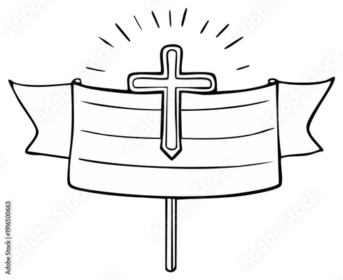 Cross Shining Above Religious Banner Symbolizing Faith and Hope Graphic Element