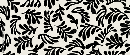 Vector seamless background. Minimalistic abstract floral pattern. Modern print in black color on a light background. Ideal for textile design, screensavers, covers, cards, invitations and posters.