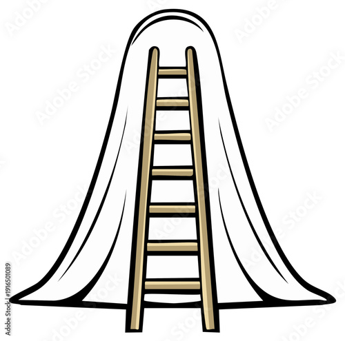 Hidden ladder under a draped sheet symbolizing mystery and discovery