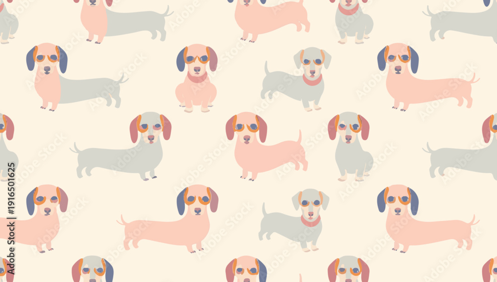Obraz premium Vector illustration of a cute dachshund pattern created in a flat design style, featuring a simple and minimalist aesthetic 