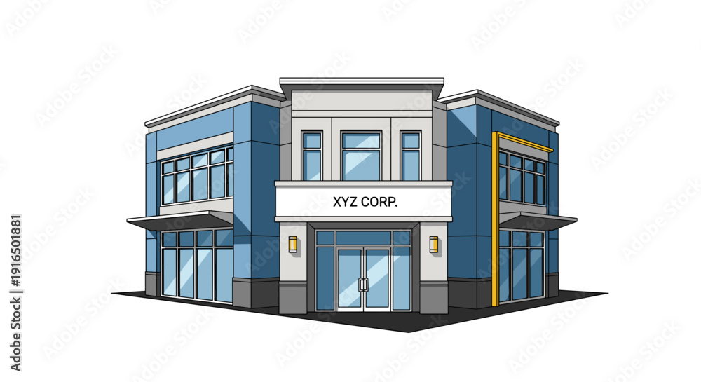 Fototapeta premium Blue Commercial Building with Storefront and Sign.