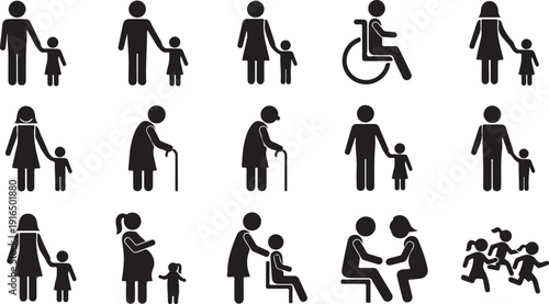 Diverse People Icons: Family Age Disability Pregnancy Care