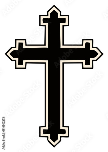 Stylized Black Cross with Decorative Outline Christian Symbolism Religious Iconography