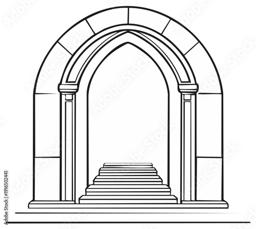 Stone archway with steps graphic illustration a classical architectural entrance or gateway design
