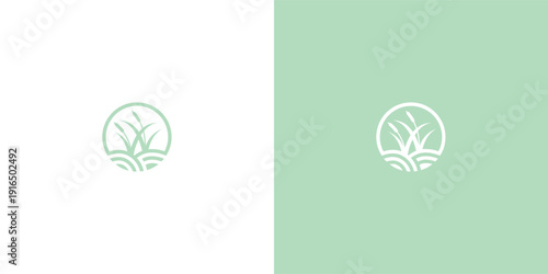 Minimalist logo design featuring a tree inside a circle on a white and green background.