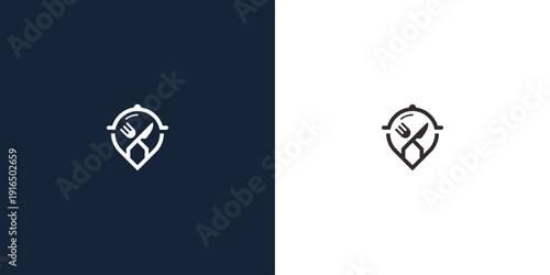 Restaurant location logo design with fork and knife.
