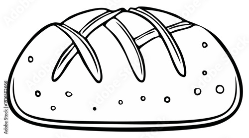 Line Art Loaf of Bread with Scoring Marks and Crumb Texture
