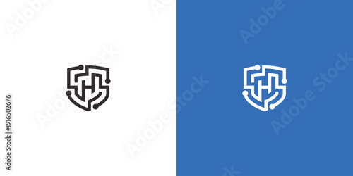 Shield logo design with modern and minimalist style for security.