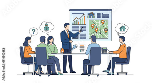 Businessman presenting data to coworkers in meeting.