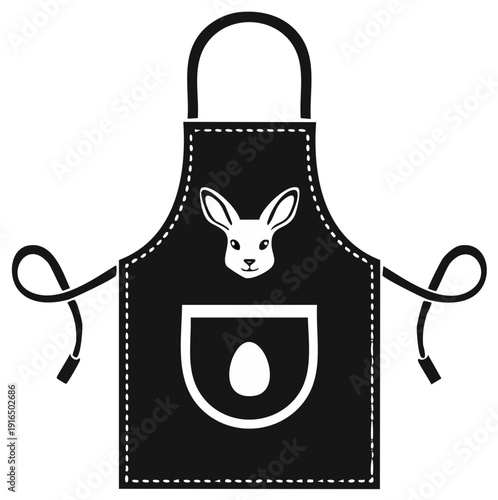 Black Apron with White Easter Bunny and Egg Icon for Kitchen or Cooking