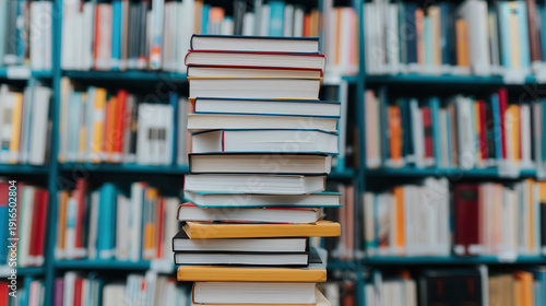 A stack of books on top of each other in a library