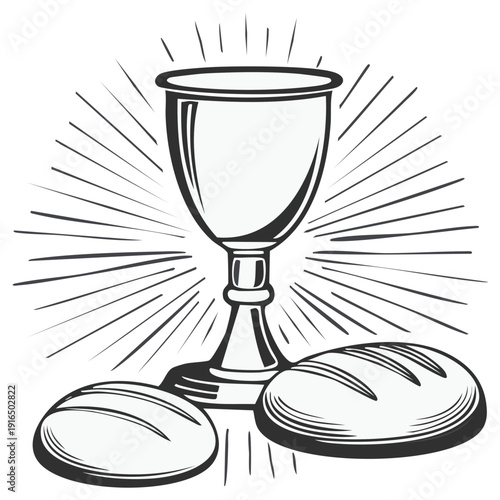 Religious Chalice and Bread Symbols of Communion and Blessing