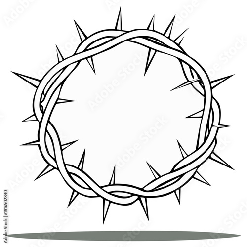 Crown of Thorns Illustration Religious Symbolism, Spiritual Design Element, Outline Drawing, Simple Design