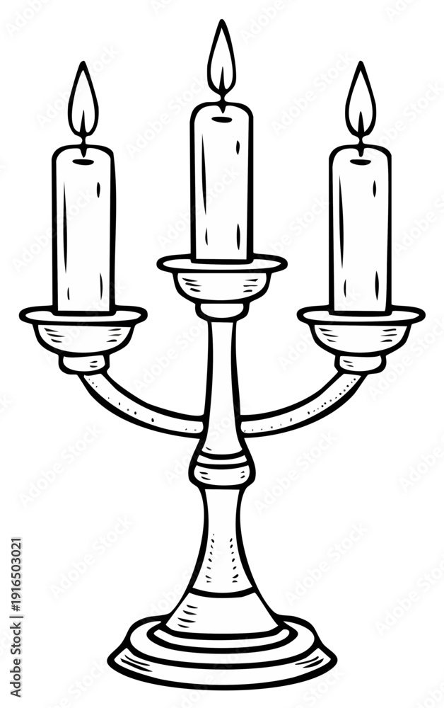 Fototapeta premium Candlestick with three burning candles in a decorative holder