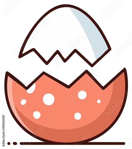 Cute Coral Cracked Easter Egg with White Spots and Interior Hatchling