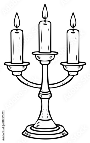 Candlestick with three burning candles in a decorative holder
