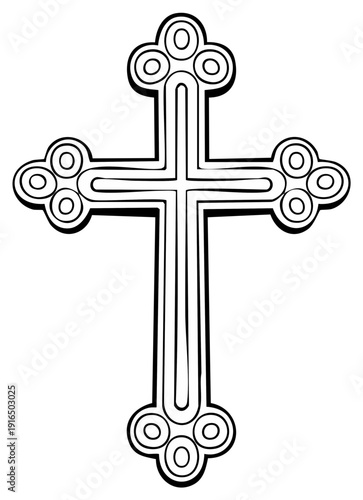 Stylized Christian Cross Symbol with Decorative Ends and Outline Detail
