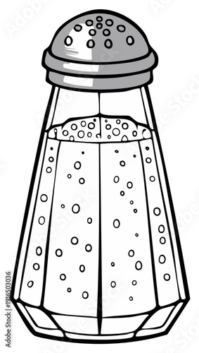 Line Art of Salt Shaker Filled with Salt Crystals, Kitchen Seasoning Isolated Illustration