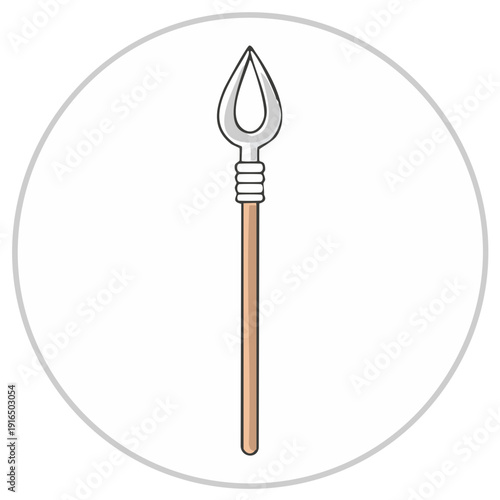 Isolated illustration of a pointy spear with silver head and a wooden shaft on white