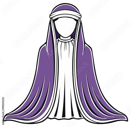 Woman Figure in Purple Robe Ancient Middle East Style Simple Outline Vector