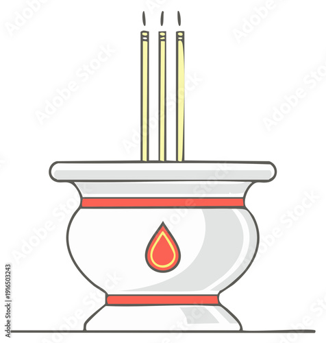 Incense sticks and pot, religion, spirituality, meditation, serenity, tradition, cartoon style