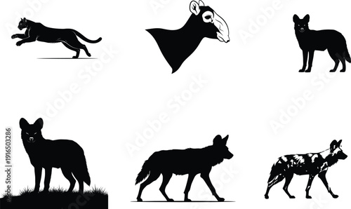 Collection of black dog silhouettes