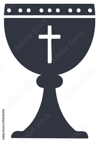 Holy Chalice Silhouette Featuring Cross Symbol and Decorative Border for Religious Themes