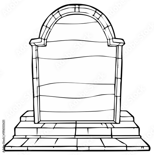 Empty Stone Archway Monument with Steps Line Drawing Art
