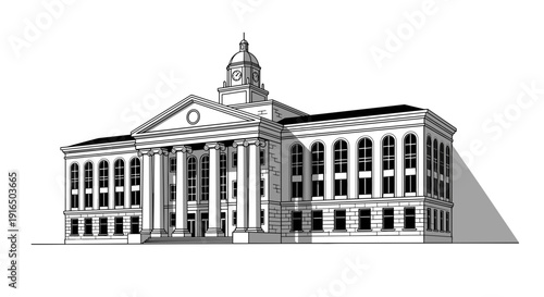 Detailed Architectural Illustration of Government Building.