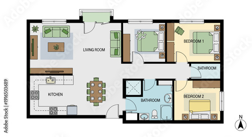 Detailed Floor Plan of Modern House Interior.
