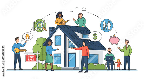 Family Buying New Home Together Illustration.