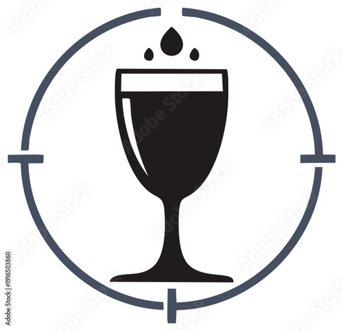 Wine Glass with Liquid Drops in a Circular Border Icon Symbol Simple Design