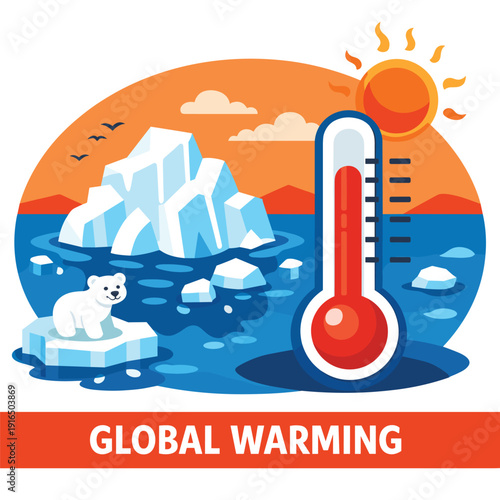 Polar bear and thermometer depicting global warming effects