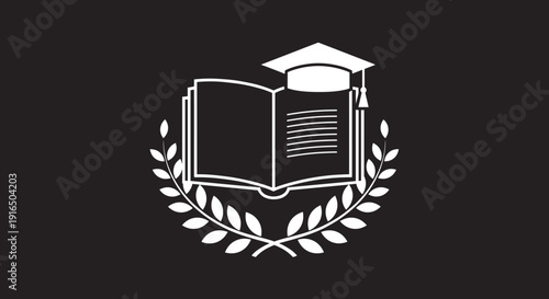 Graduation Cap on Open Book with Laurel.