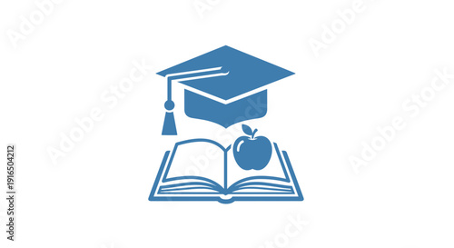 Graduation Cap on Open Book with Apple.