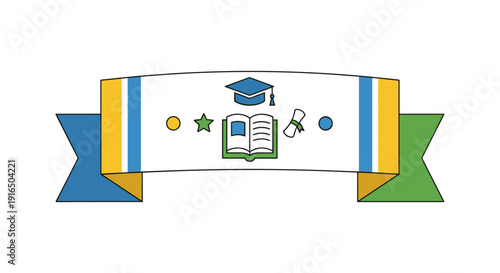 Graduation Icon with Book and Certificate.